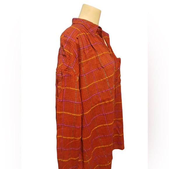 Free People Break My Stride Buttondown Top Shirt Red XSmall - Picture 10 of 10